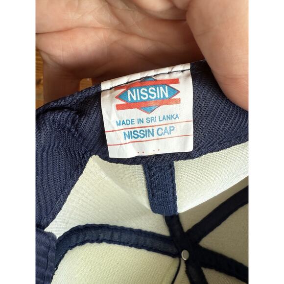 Vintage Nissin Men Hat Navy Blue Snapback Cap Classic Outdoor Trucker McJunkin - Picture 4 of 6